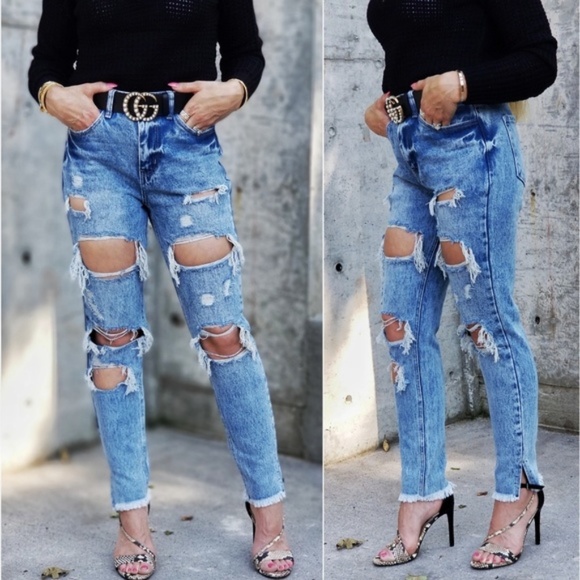 MODA ME COUTURE Denim - Blue Distressed Jeans Casual Wears Jeans